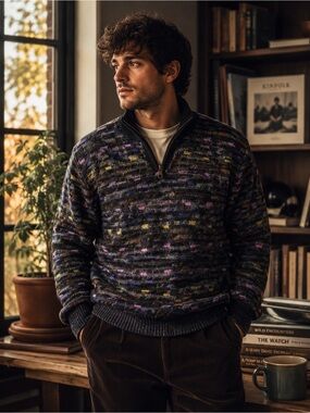 Vintage Nani Bon Colorful Sweater Made in Italy 1/4 Zip Mens M